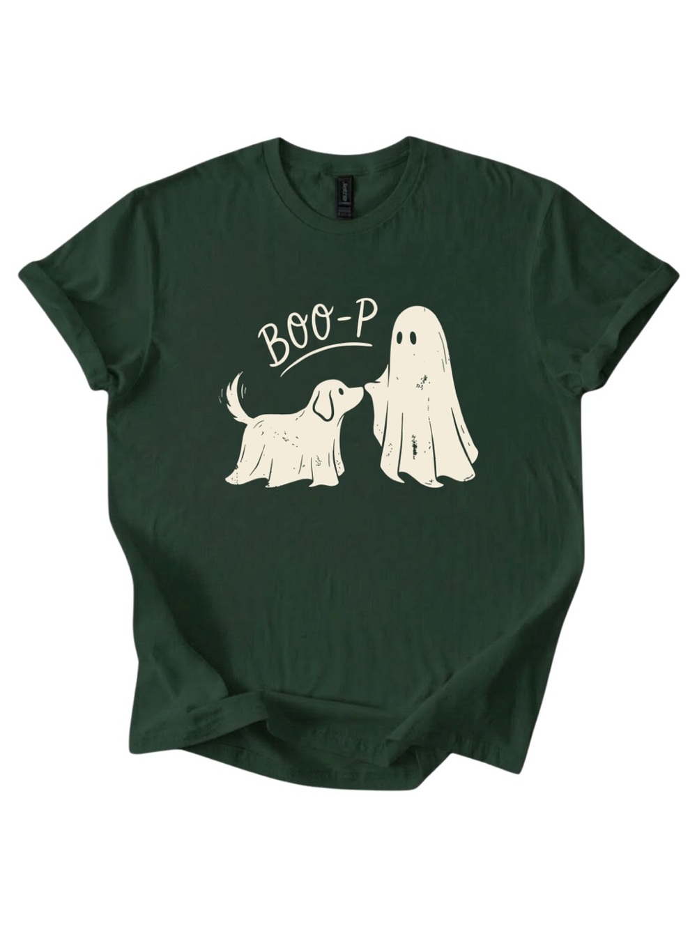 BOO-P Dog Ghost Graphic T-Shirt in Forest Green